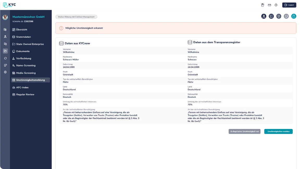 Screenshot vom Transparenzregister von KYCnow